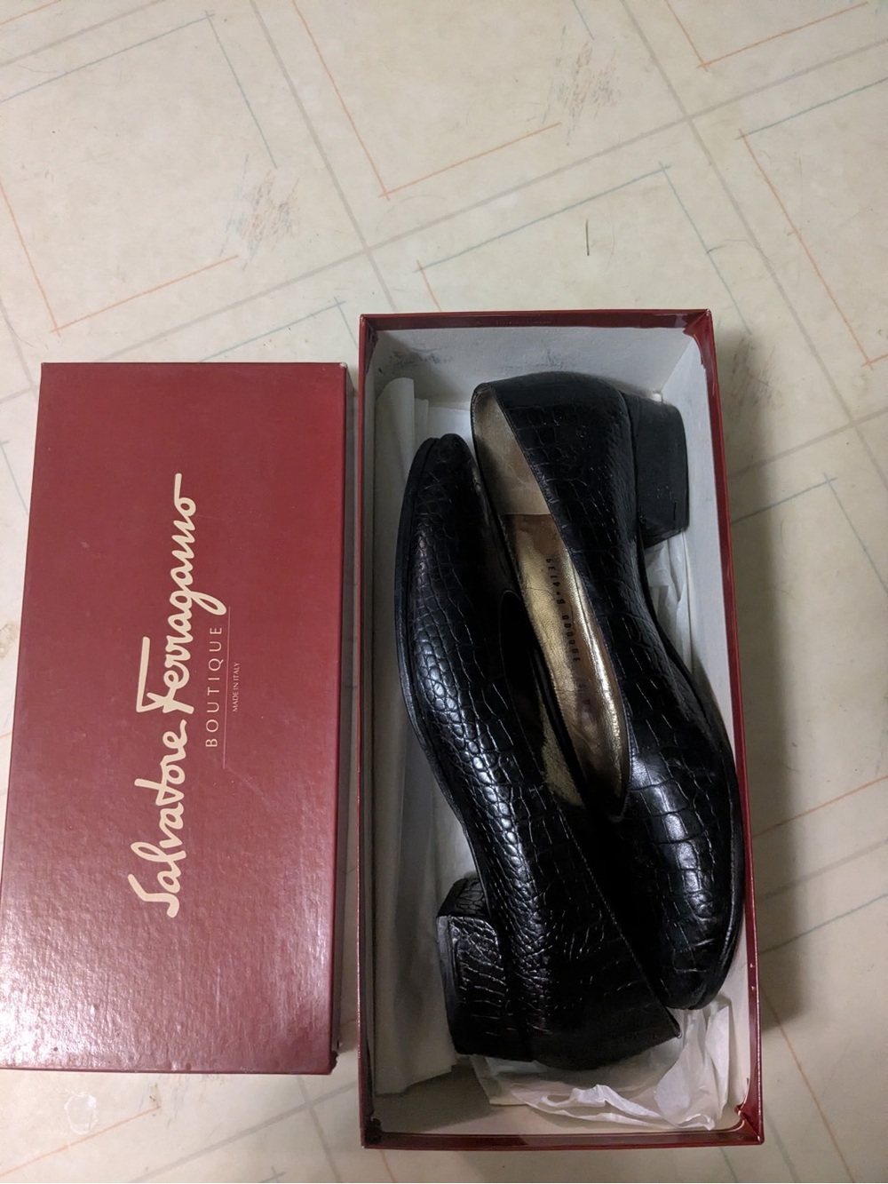 Bruno Magli Black Croc-Embossed Flats
